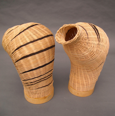 Gossips natural and dyed reed wicker baset pair